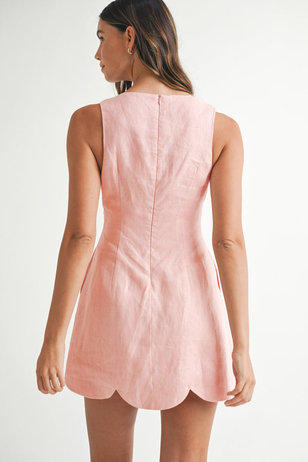 HALLIE LINEN SCALLOP HEM MINI DRESS