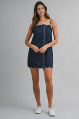 IYLA SCALLOP STRAP SHOULDER MINI DRESS