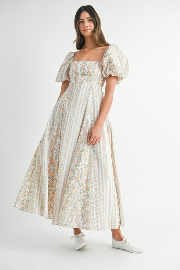 EISLEY WALL PAPER FLORAL PRINTED MIDI DRESS