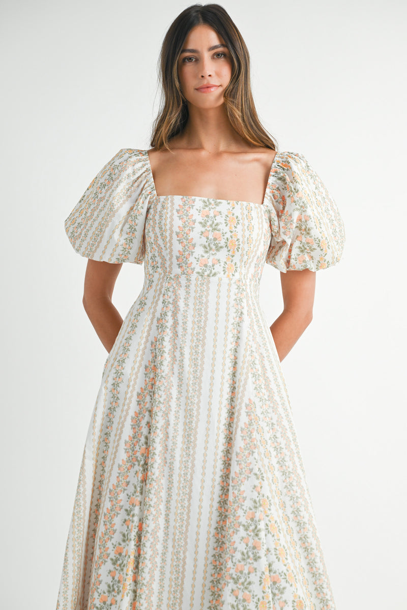 EISLEY WALL PAPER FLORAL PRINTED MIDI DRESS
