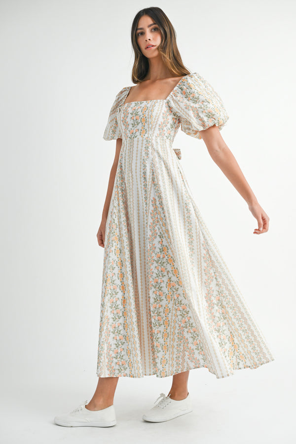 EISLEY WALL PAPER FLORAL PRINTED MIDI DRESS