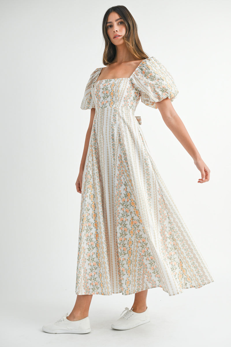 EISLEY WALL PAPER FLORAL PRINTED MIDI DRESS