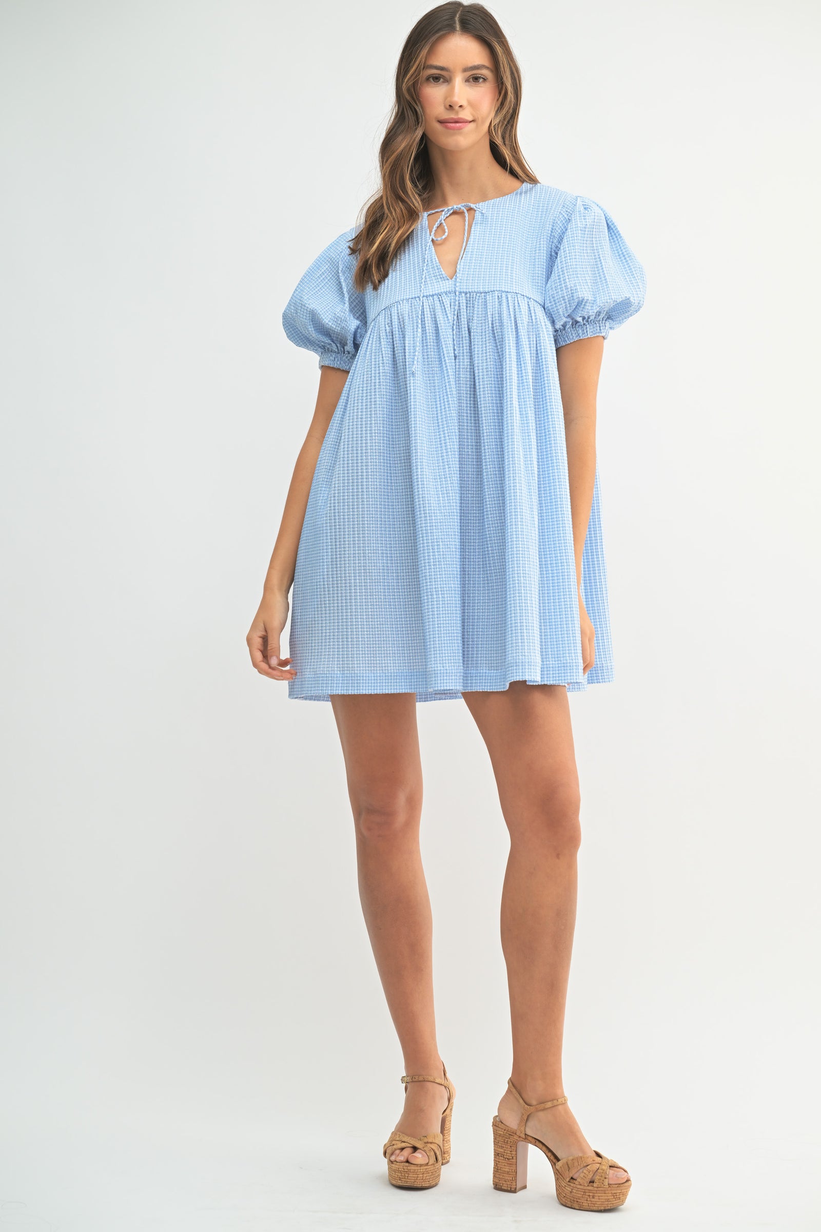 STALLION GINGHAM PLAID BABYDOLL MINI DRESS