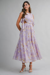 WESLEY FLORAL PRINTED SIDE CUT OUT MIDI DRESS