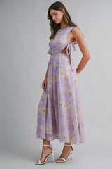 WESLEY FLORAL PRINTED SIDE CUT OUT MIDI DRESS