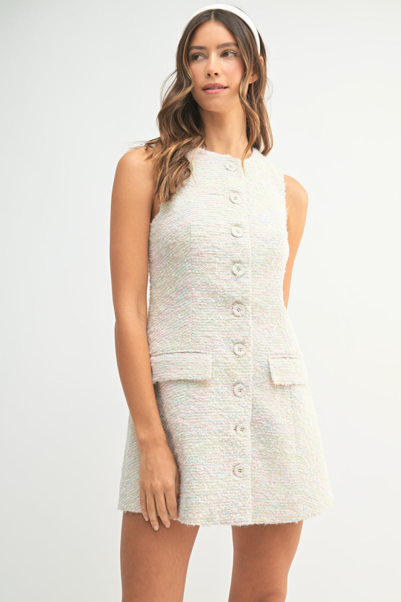 ballerina neckline mini dress in cotton tweed Cotton Tweed Scoop Neck Mini Dress 2 / NOIR