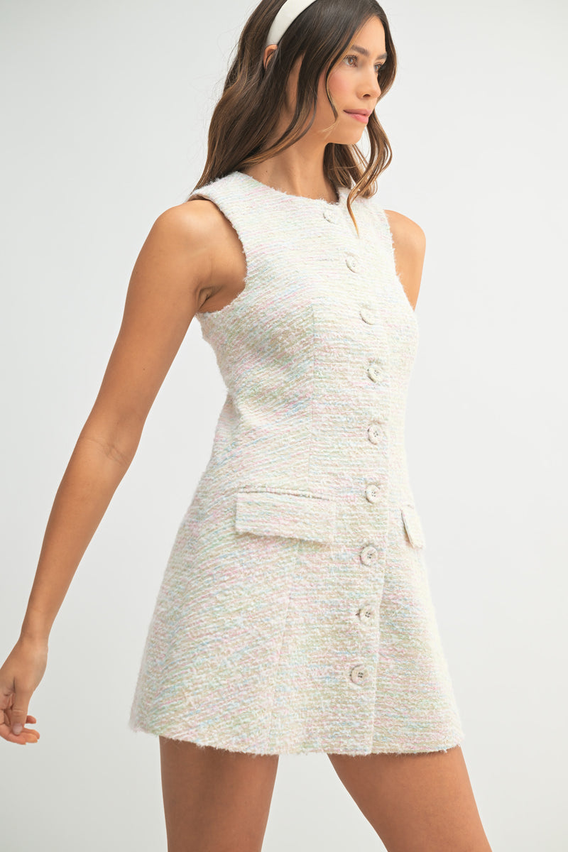 ACACDIA BUTTON SPRING TWEED MINI DRESS Mable Clothing ACACDIA BUTTON SPRING TWEED MINI DRESS Mable Clothing
