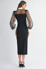 OCEAN SHIRTS COLLAR BUTTON DOWN MIDI DRESS