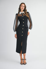 OCEAN SHIRTS COLLAR BUTTON DOWN MIDI DRESS