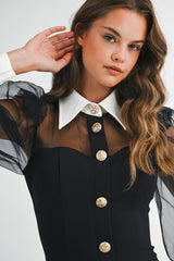 OCEAN SHIRTS COLLAR BUTTON DOWN MIDI DRESS