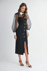 OCEAN SHIRTS COLLAR BUTTON DOWN MIDI DRESS