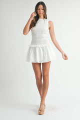 CHRISTINA SMOCKED LOW WAIST MINI DRESS