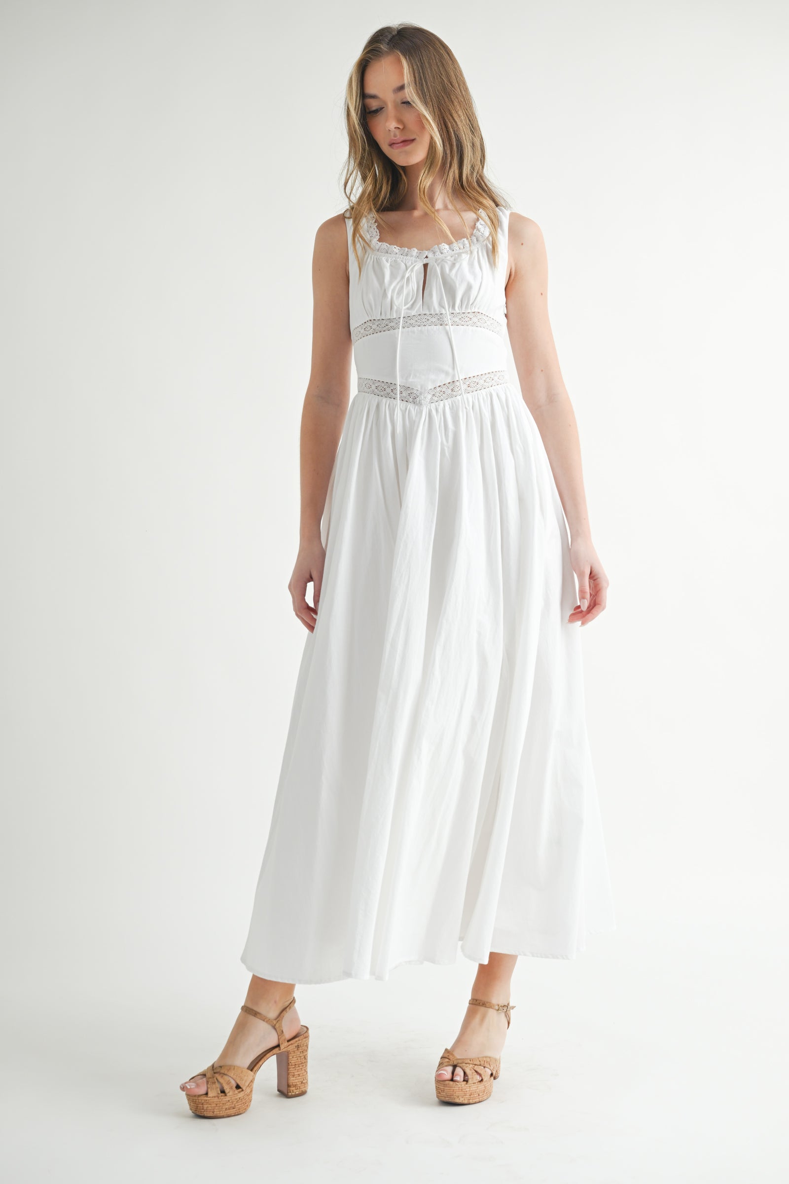 WILLOWINE LACE TRIM TIERED MIDI DRESS  Mable Clothing