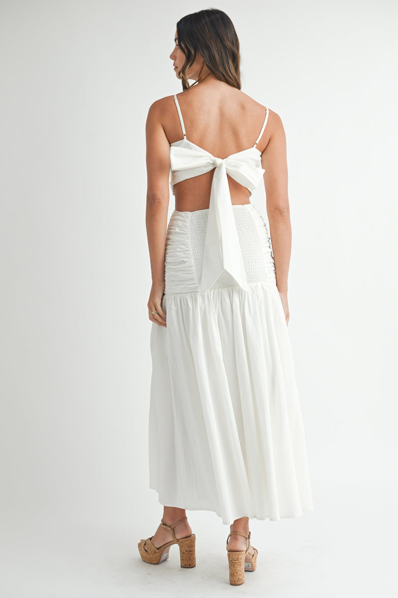LOGAN RUCHED MIDI DRESS