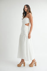 LOGAN RUCHED MIDI DRESS