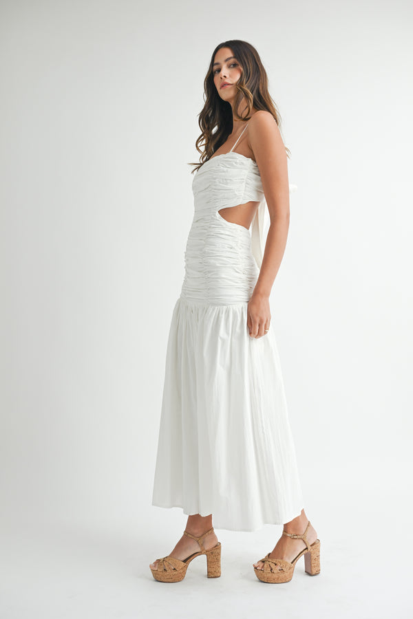 LOGAN RUCHED MIDI DRESS