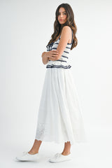 SANDRA CROCHET STRIPE KNIT BODICE MIDI DRESS