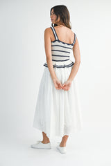 SANDRA CROCHET STRIPE KNIT BODICE MIDI DRESS