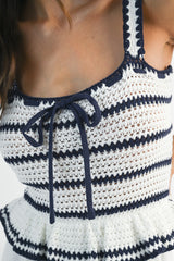 SANDRA CROCHET STRIPE KNIT BODICE MIDI DRESS