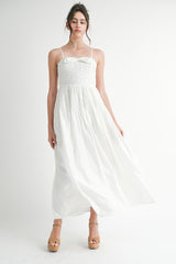 OCEANE SMOCKED BODICE BOW FRONT MIDI DRESS