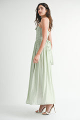 OCEANE SMOCKED BODICE BOW FRONT MIDI DRESS