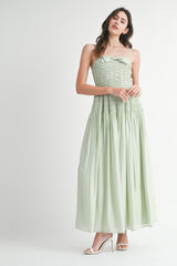 OCEANE SMOCKED BODICE BOW FRONT MIDI DRESS