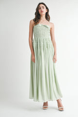 OCEANE SMOCKED BODICE BOW FRONT MIDI DRESS