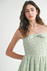 OCEANE SMOCKED BODICE BOW FRONT MIDI DRESS