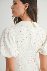BAYSIDE BOW FRONT PUFF FLORAL MIDI DRESS