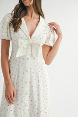 BAYSIDE BOW FRONT PUFF FLORAL MIDI DRESS