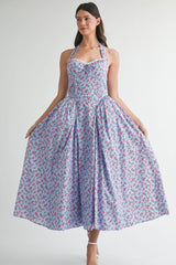 LACEY FLORAL PRINTED BUSTIER MIDI DRESS