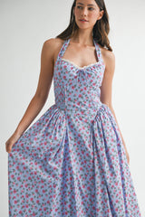 LACEY FLORAL PRINTED BUSTIER MIDI DRESS