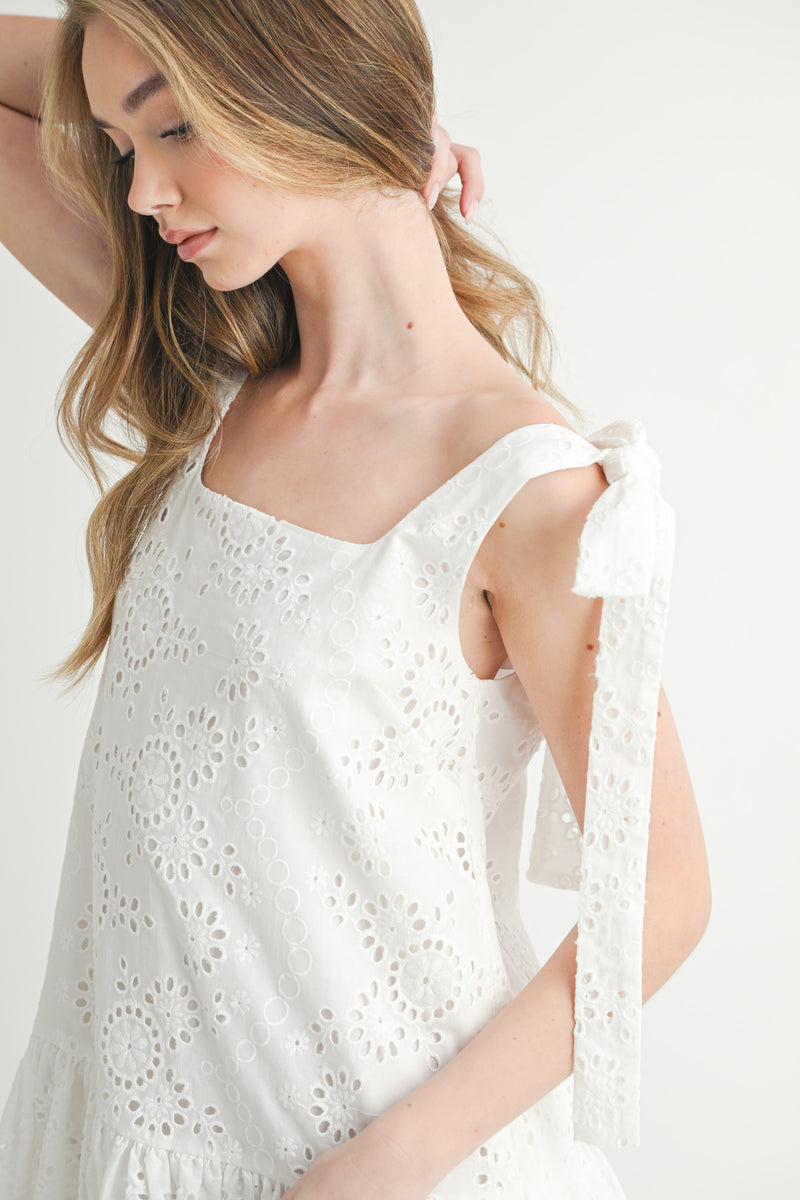 VICTORIA EYELET LACE MINI DRESS