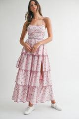 ARI FLORAL PRINTED SLEEVELESS MAXI DRESS WITH RUFFLES