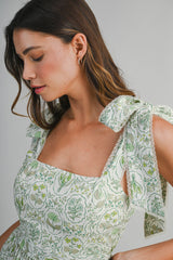 JULIET PRINTED SHOULDER TIE MIDI DRESS