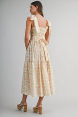 JULIET PRINTED SHOULDER TIE MIDI DRESS