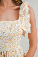 JULIET PRINTED SHOULDER TIE MIDI DRESS