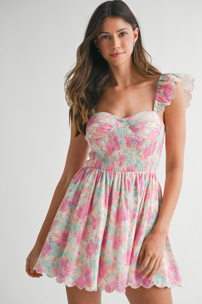 ESMERALDA SMOCKED MINI DRESS