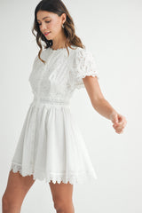 EILEEN EYELET FIT AND FLARE MINI DRESS