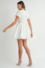 EILEEN EYELET FIT AND FLARE MINI DRESS