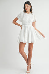 EILEEN EYELET FIT AND FLARE MINI DRESS