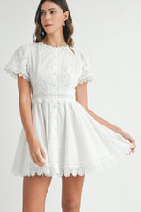 EILEEN EYELET FIT AND FLARE MINI DRESS