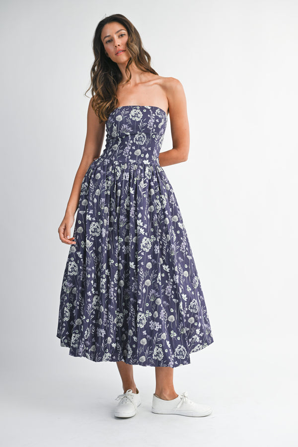 ESMEE FLORAL PRINTED TUBE MIDI DRESS