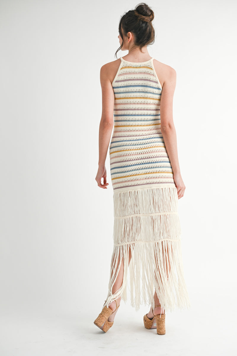 HARVARD FRINGE CROCHET KNIT MIDI DRESS