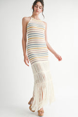HARVARD FRINGE CROCHET KNIT MIDI DRESS
