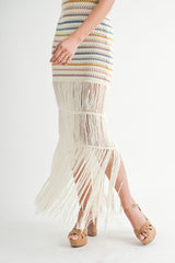 HARVARD FRINGE CROCHET KNIT MIDI DRESS