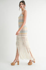 HARVARD FRINGE CROCHET KNIT MIDI DRESS