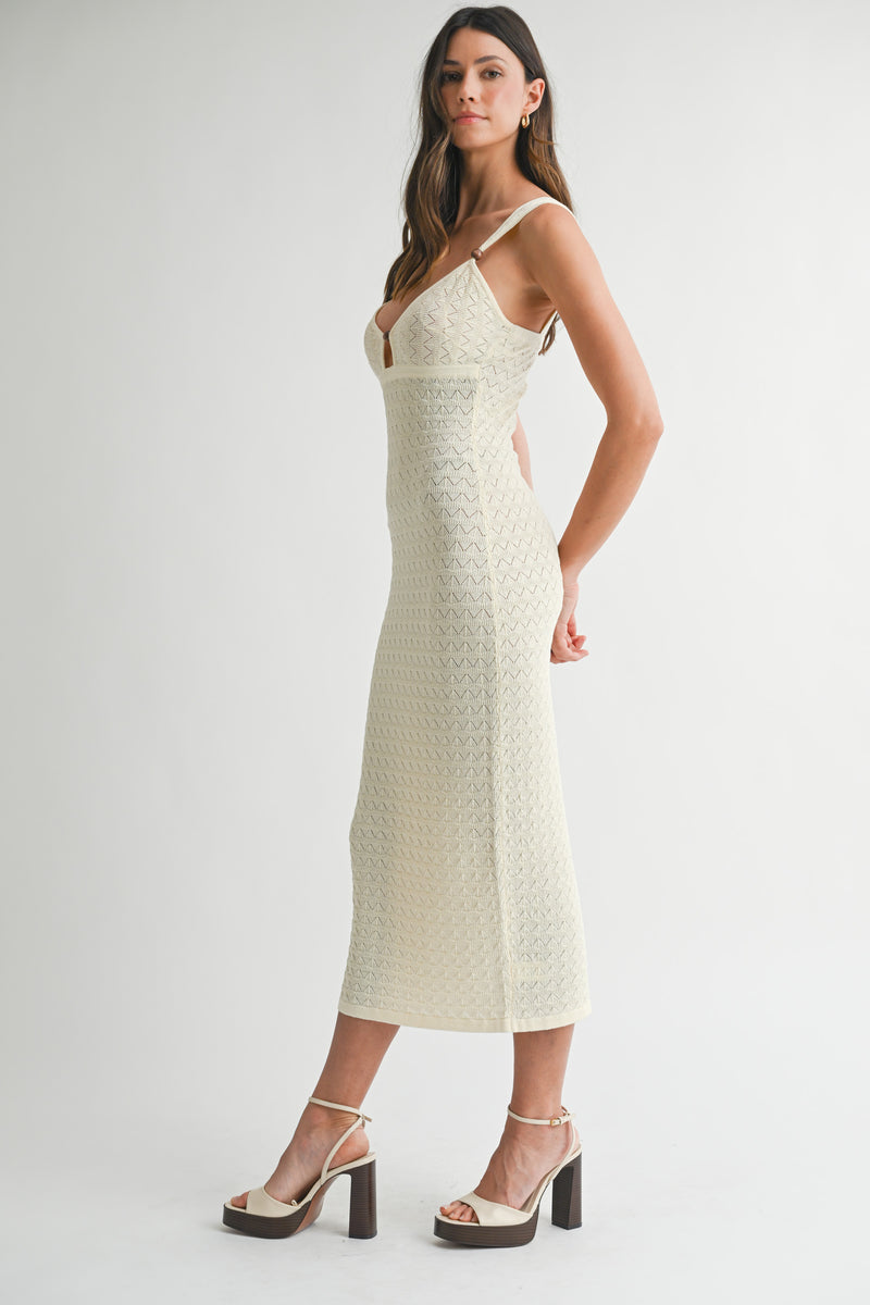 elevated pointelle knit midi dress Pink Pointelle Knit Midi Dress self-portrait-US
