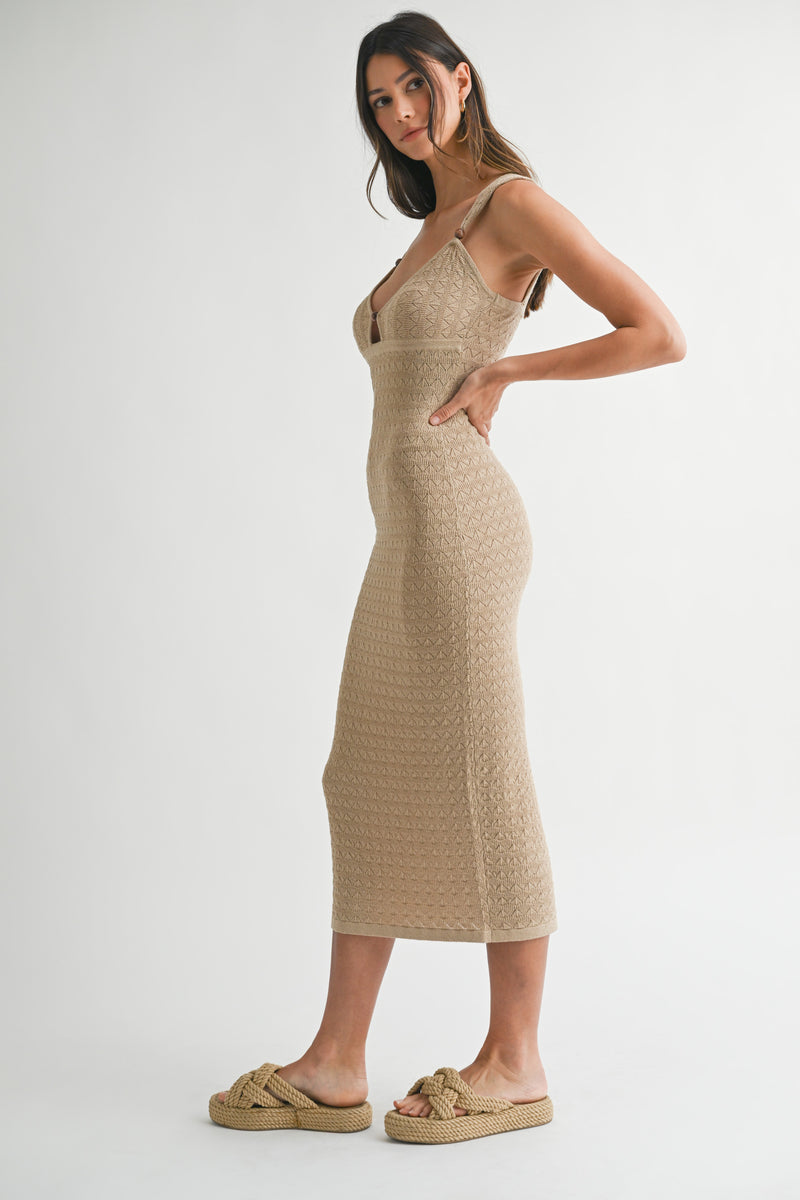 RAVINA POINTELLE KNIT MIDI DRESS