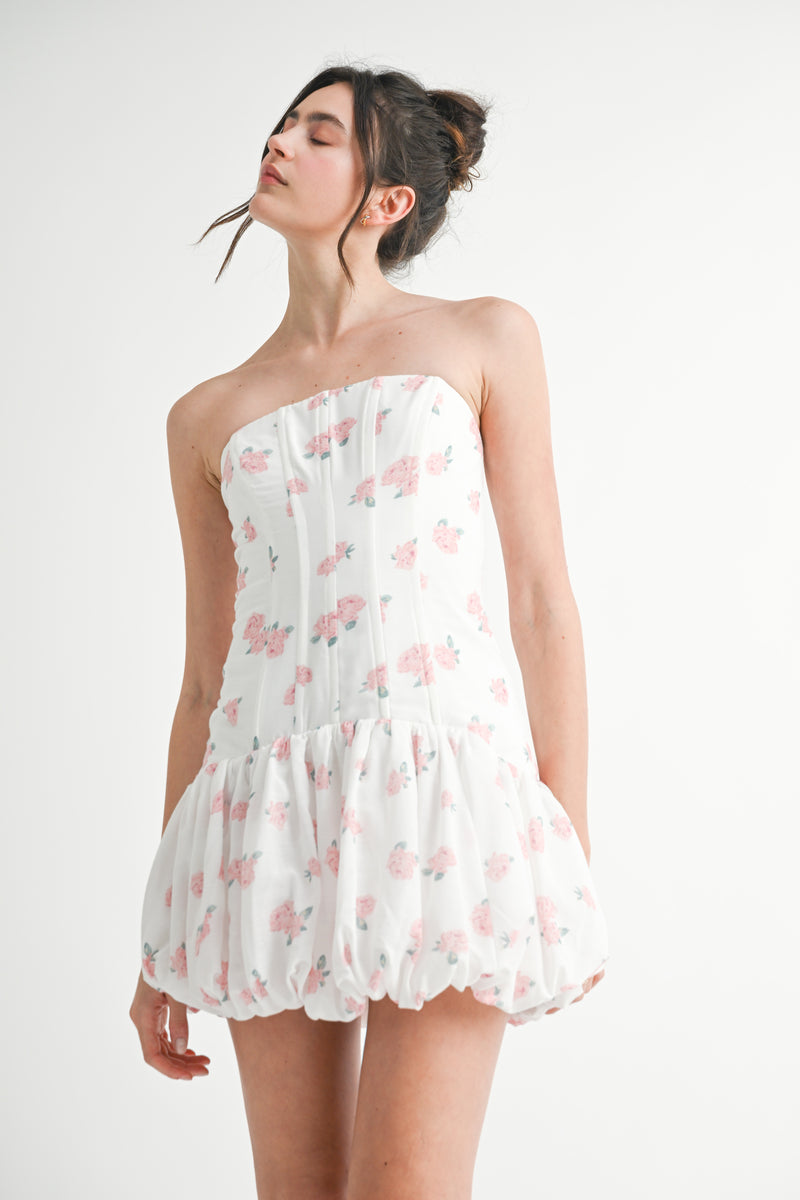 MELOREA STRAPLESS BUBBLE HEM MINI DRESS